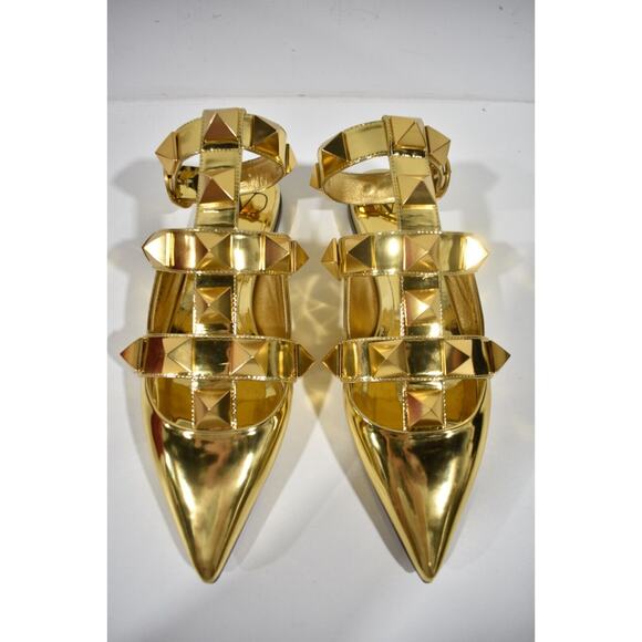 Valentino Rockstud Gold Pyramid Stud Pointed Ankle Strap Ballerina Flat 36.5 - Picture 7 of 12